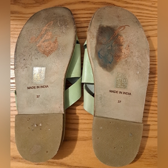 Free People Del Mar Green Leather Casual Summer Neutral Boho Sandal Shoe SZ 7 - Picture 6 of 8